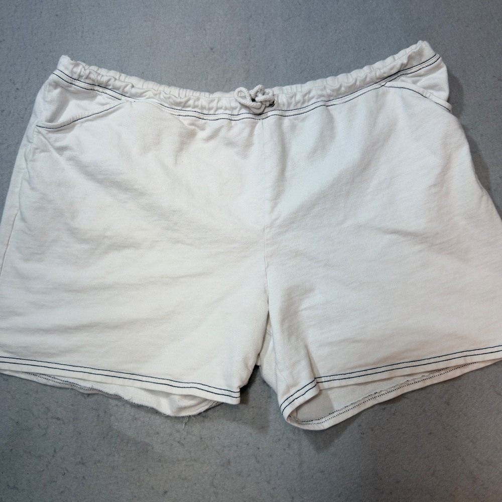 Norsport‎ Womens Plus 1X White Cotton Knit Drawstring Shorts Contrast Stitching